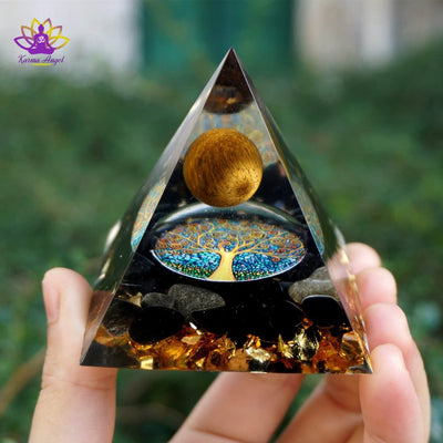 "Estime de soi" - Pyramide œil de tigre en orgonite - Karma Angel