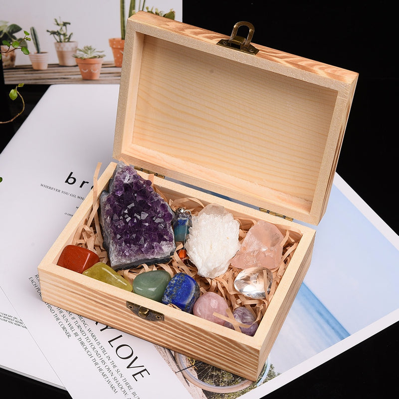 Pierres minérales de soin coffret bois