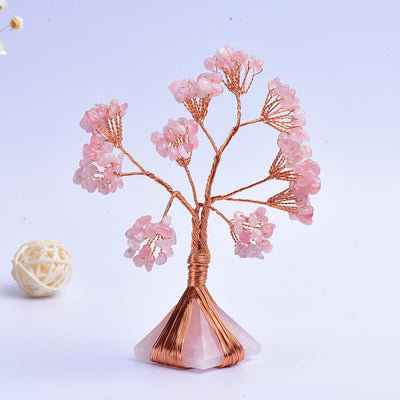 Arbre Feng Shui en quartz rose base pyramide