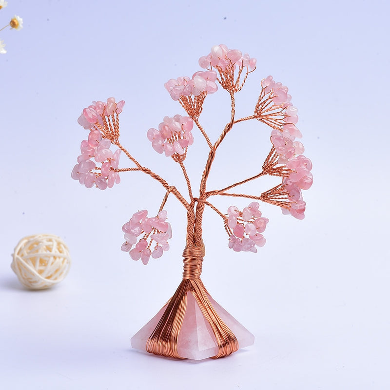 Arbre Feng Shui en quartz rose base pyramide