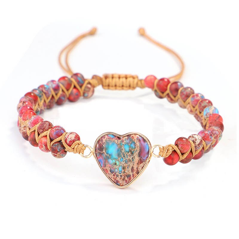 Bracelet bohème coeur en pierres naturelles, ajustable