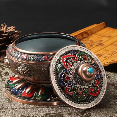 Encensoir tibétain en alliage de zinc peint à la main