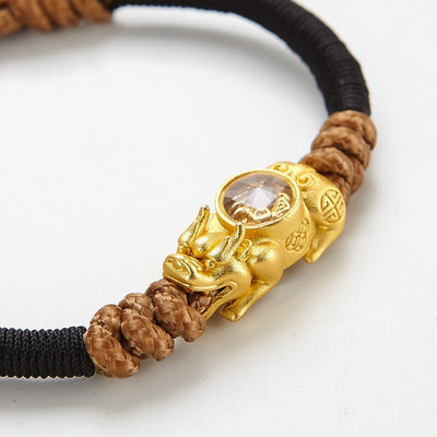 Bracelet Pixiu corde tressée noir, ajustable