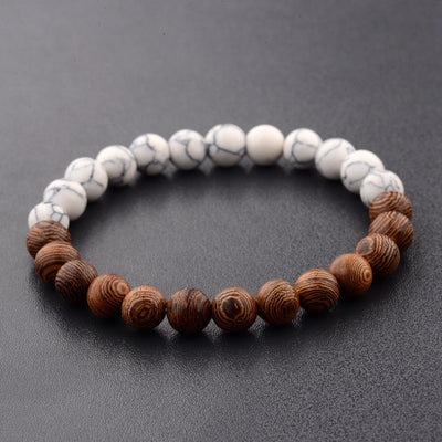 Bracelet de yoga en bois naturel, blanc