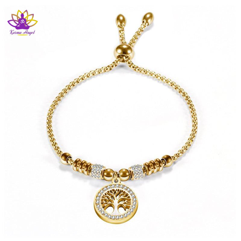 Bracelet arbre de vie couleur or, ajustable 