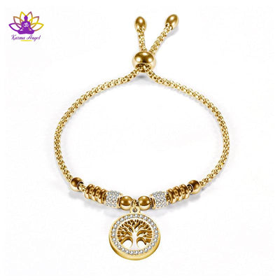 Bracelet arbre de vie couleur or, ajustable