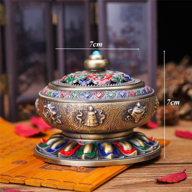 Encensoir tibétain en alliage de zinc peint à la main