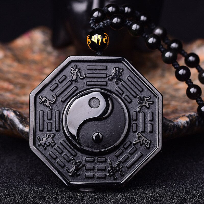 Collier Yin Yang en obsidienne noire