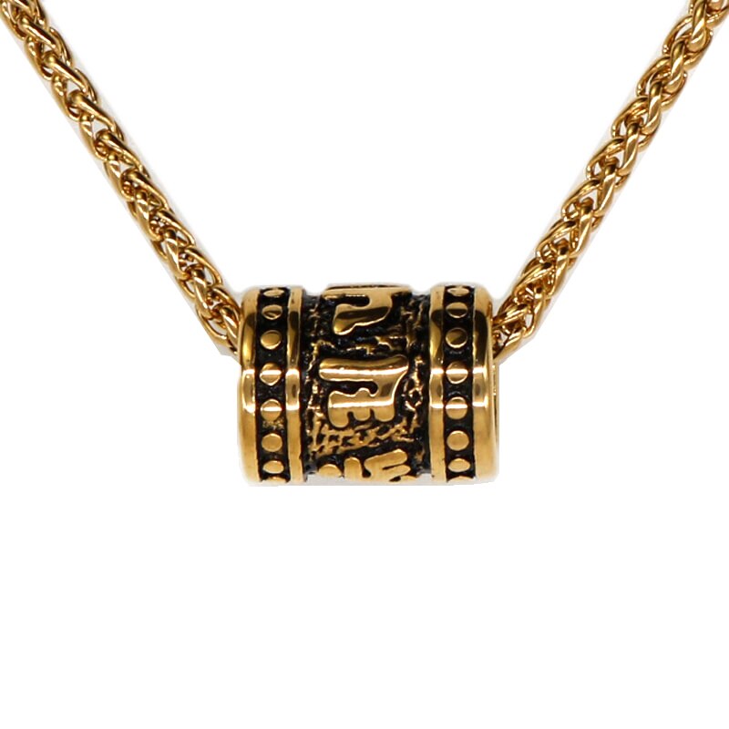 Collier pendentif mantra Tibétain en acier inoxydable