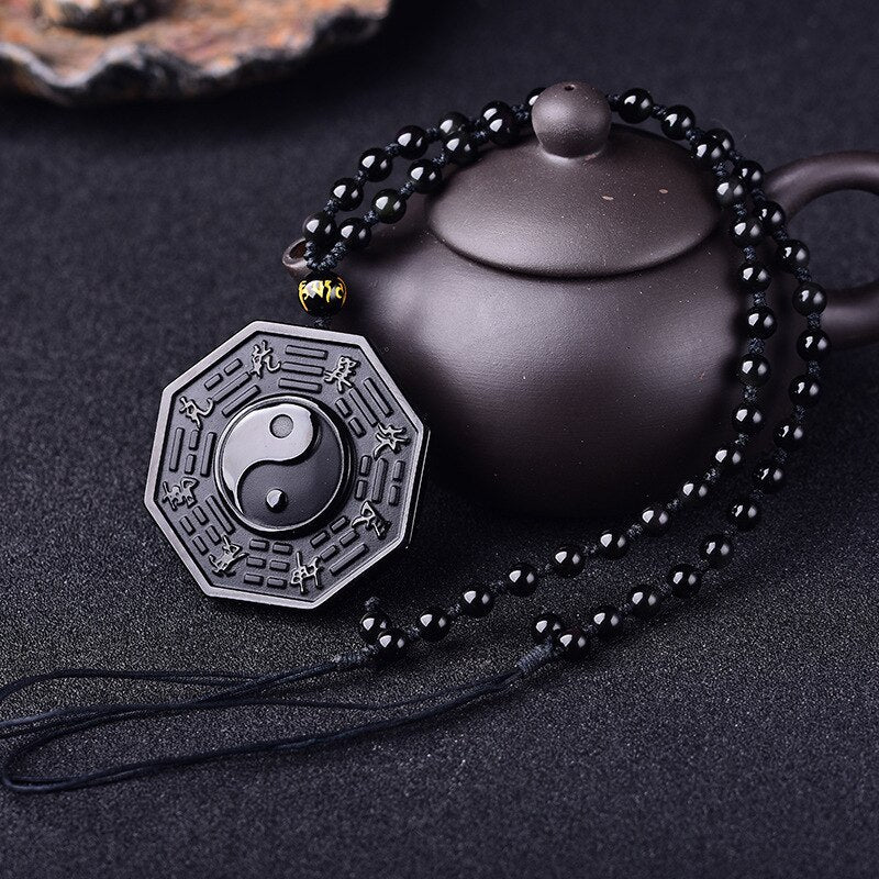Collier Yin Yang en obsidienne noire