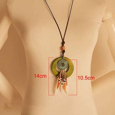 Collier ethnique pendentif attrape-rêves en bois