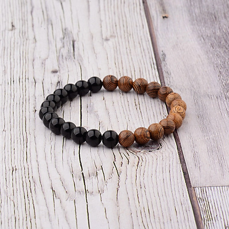Bracelet de yoga en bois naturel, noir