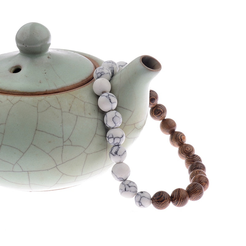 Bracelet de yoga en bois naturel, blanc