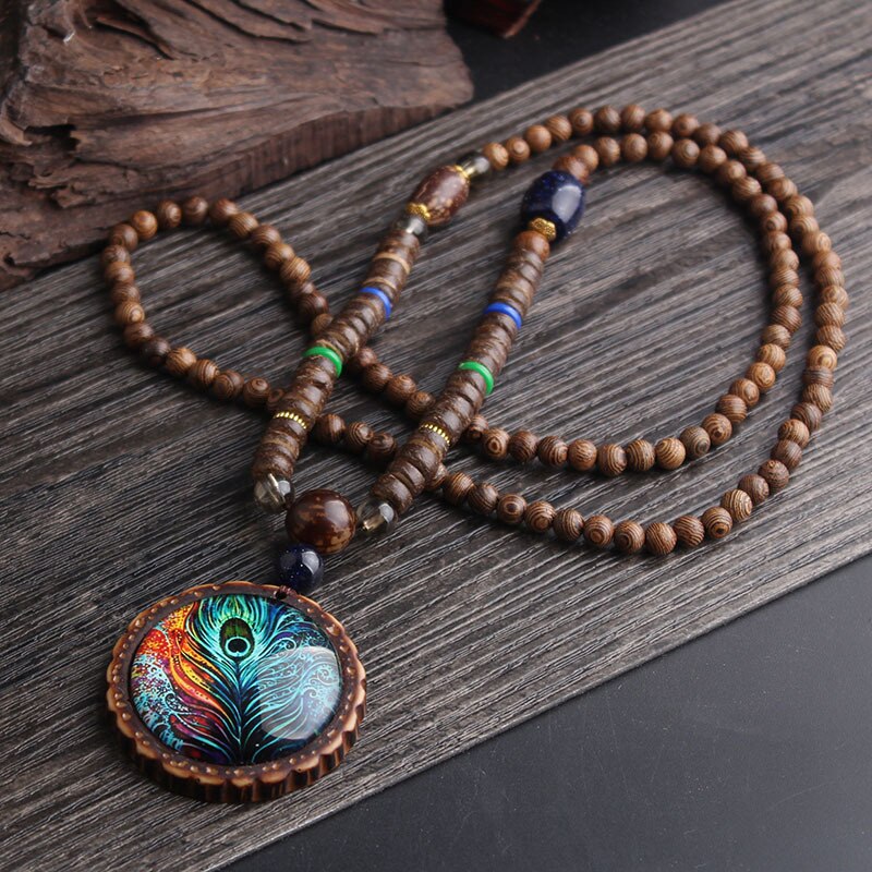 Collier de méditation en perles de bois