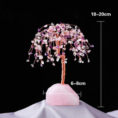 Grand arbre Feng Shui cristal et base en quartz rose