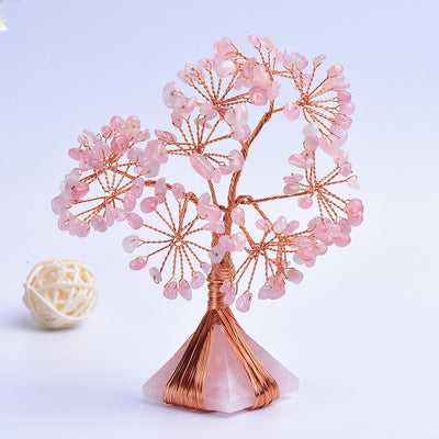 Arbre Feng Shui en quartz rose base pyramide