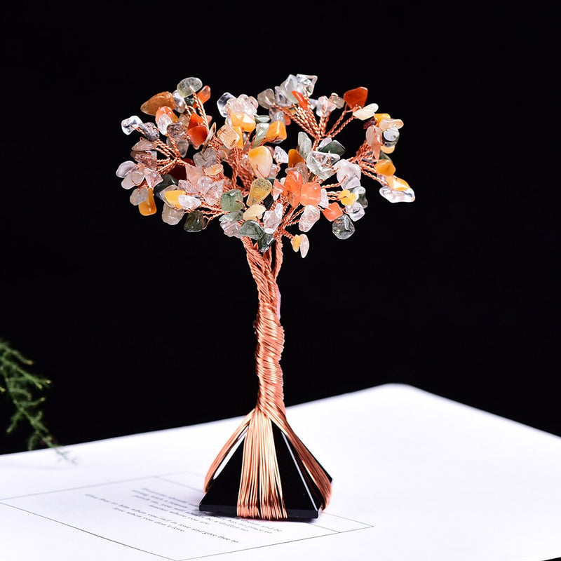 Arbre Feng Shui cristal base pyramide en obsidienne
