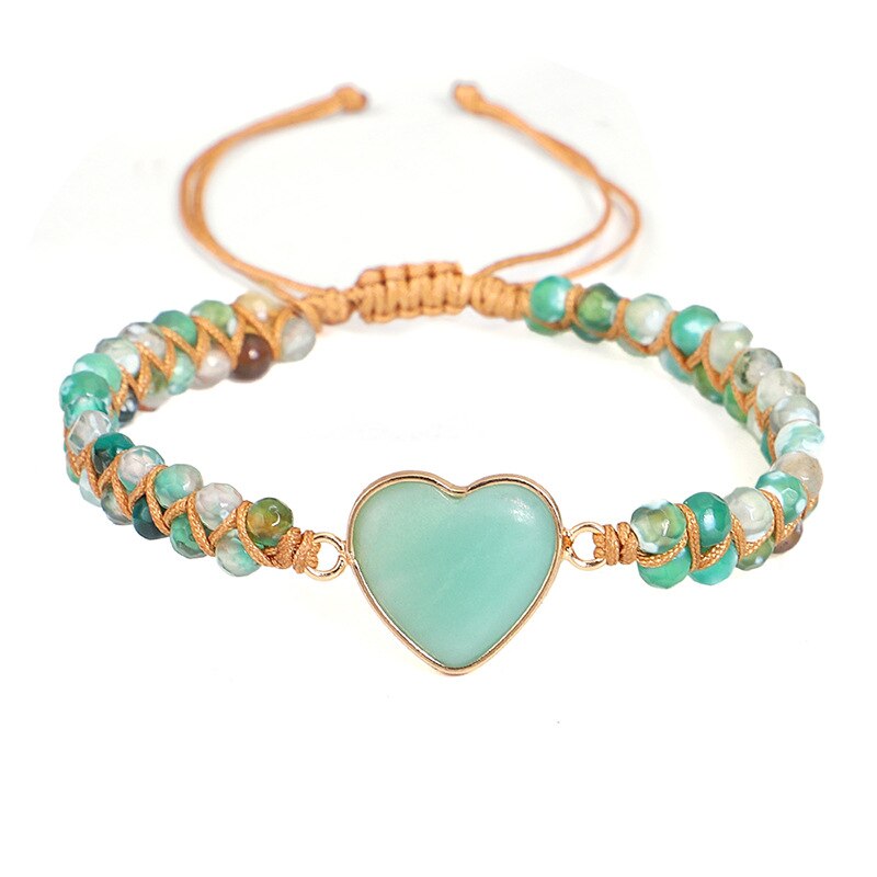 Bracelet bohème coeur en pierres naturelles, ajustable