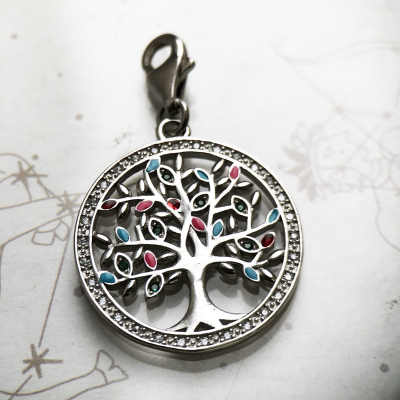 Pendentif Arbre de vie coloré en argent véritable