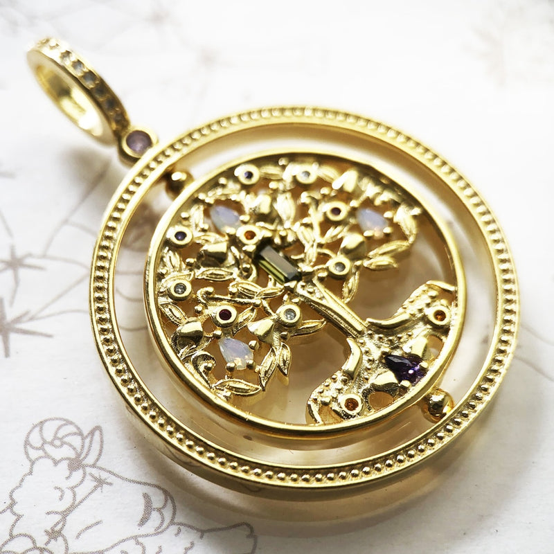 Pendentif Arbre de vie coloré en argent plaqué or