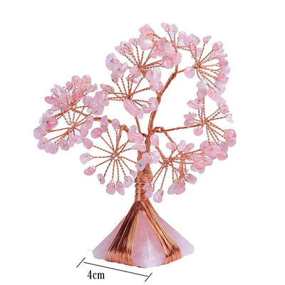 Arbre Feng Shui en quartz rose base pyramide