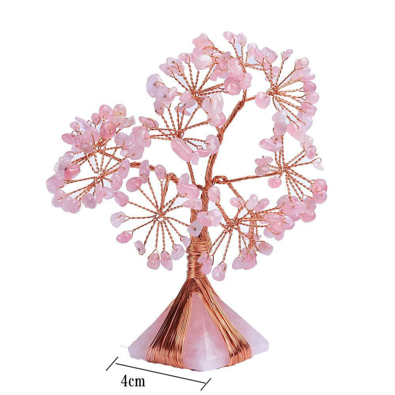 Arbre Feng Shui en quartz rose base pyramide