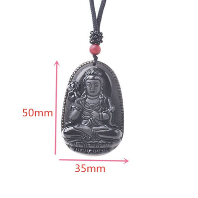 Collier amulette bouddha sculptée en obsidienne