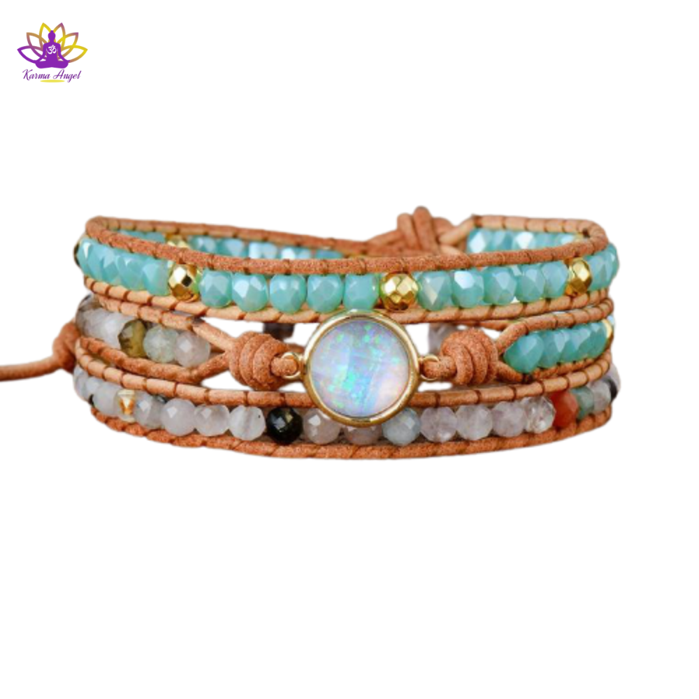 "Pure loyauté" - Bracelet femme chic en cuir et pierres naturelles 