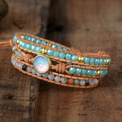 "Pure loyauté" - Bracelet femme chic en cuir et pierres naturelles