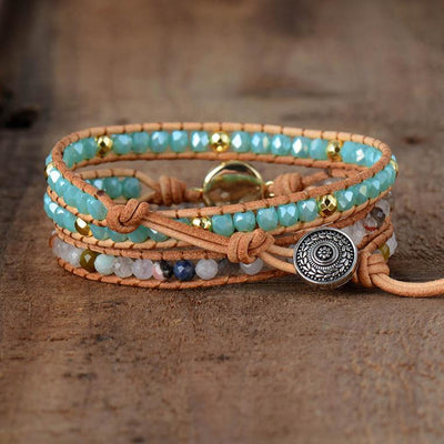 "Pure loyauté" - Bracelet femme chic en cuir et pierres naturelles