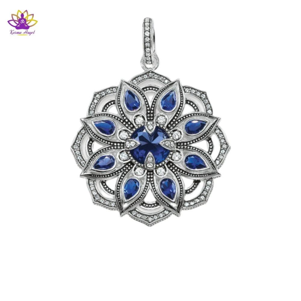 Pendentif fleur de Lotus bleue en argent massif 