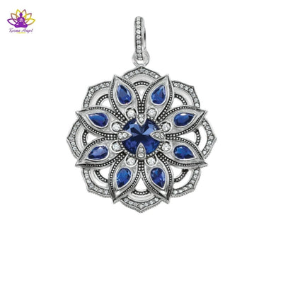 Pendentif fleur de Lotus bleue en argent massif