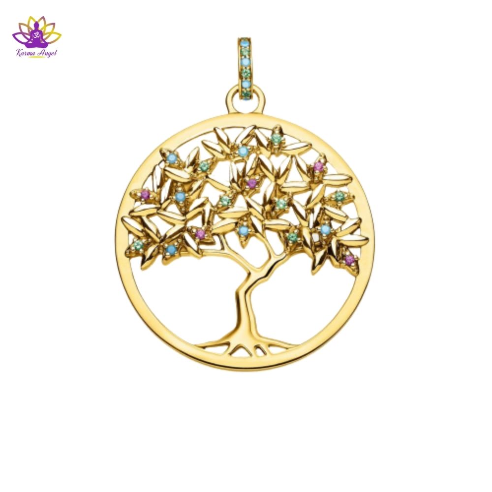 Pendentif Arbre de vie coloré en argent plaqué or 