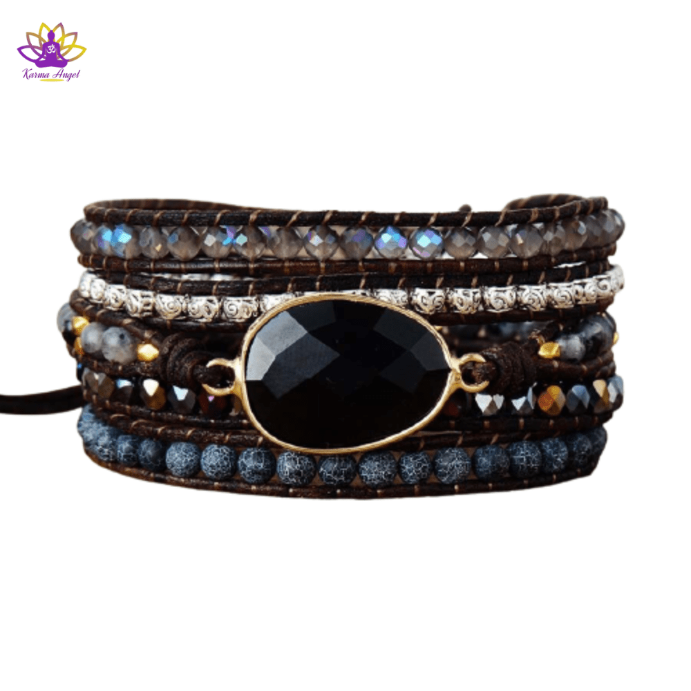 "Pleine lune" - Bracelet bohème en perles de pierres naturelles 