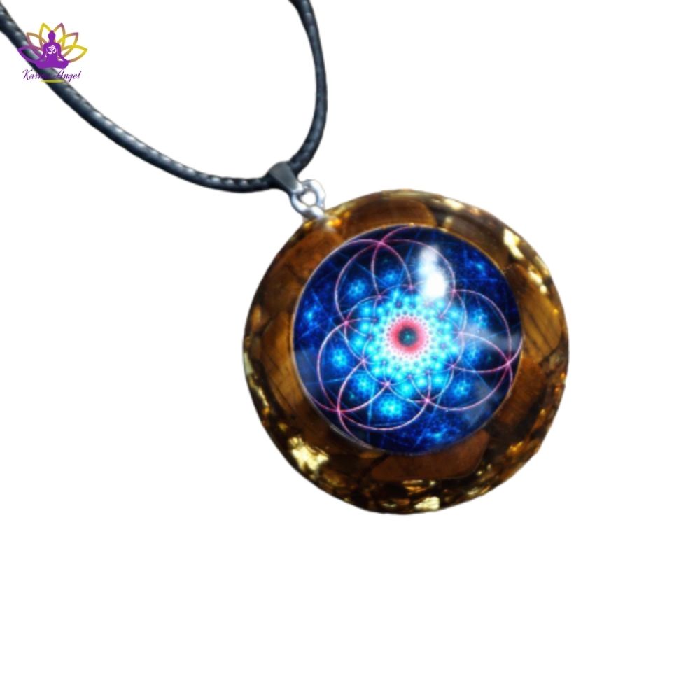 Collier pendentif orgonite Fleur de vie 