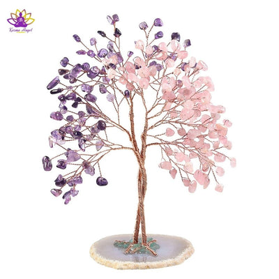 Arbre de vie double en cristal naturel et base en agate