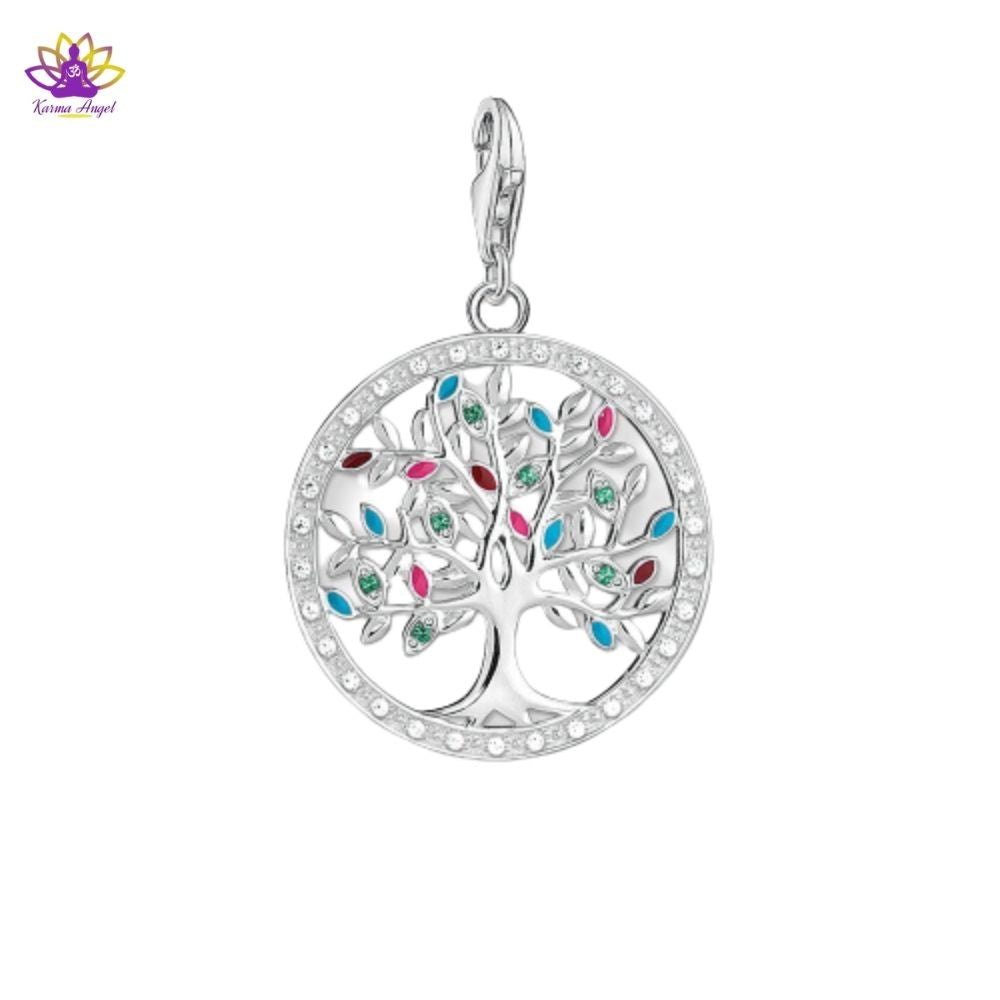 Pendentif Arbre de vie coloré en argent véritable 