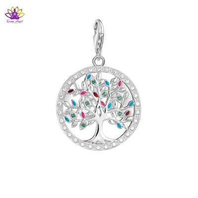 Pendentif Arbre de vie coloré en argent véritable