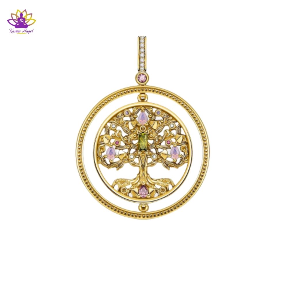 Pendentif Arbre de vie coloré en argent plaqué or 