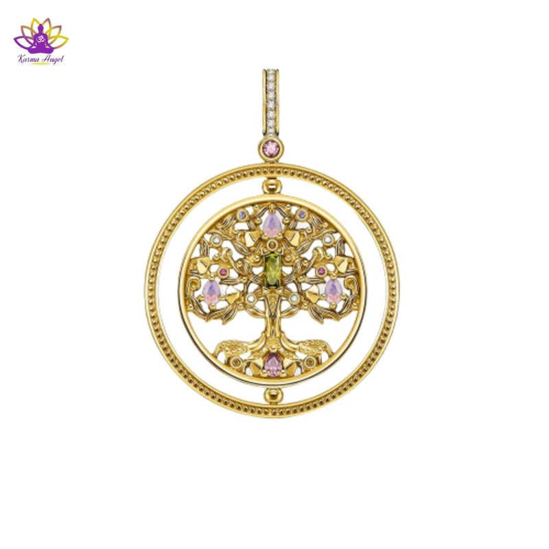 Pendentif Arbre de vie coloré en argent plaqué or