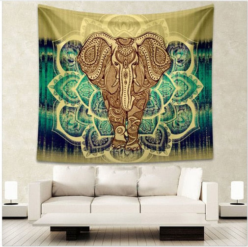 Tapisserie murale mandala éléphant sacré et son lotus