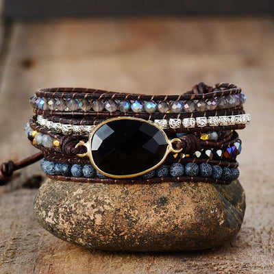 "Pleine lune" - Bracelet bohème en perles de pierres naturelles