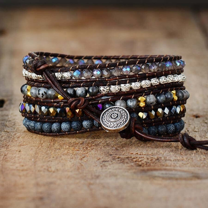 "Pleine lune" - Bracelet bohème en perles de pierres naturelles