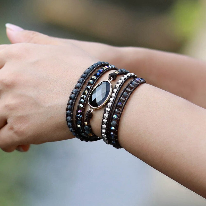 "Pleine lune" - Bracelet bohème en perles de pierres naturelles