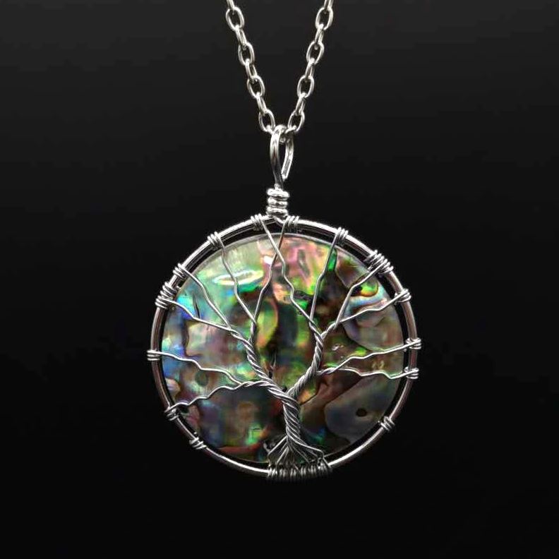 Collier arbre de vie coquille d’ormeau vert